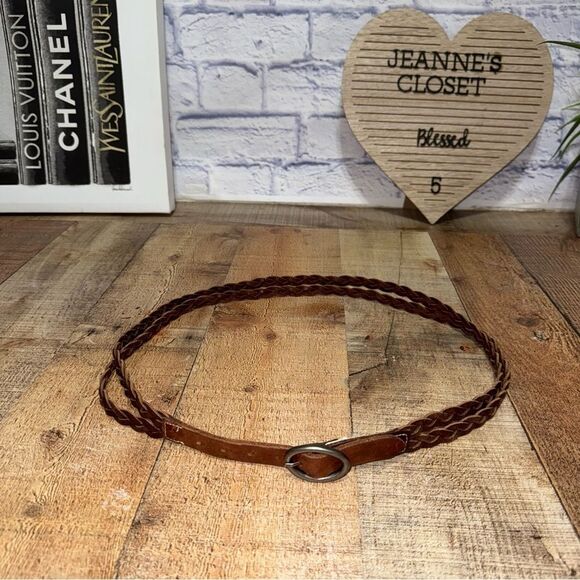American eagle AE leather brown leather double braid belt size M - Picture 1 of 9